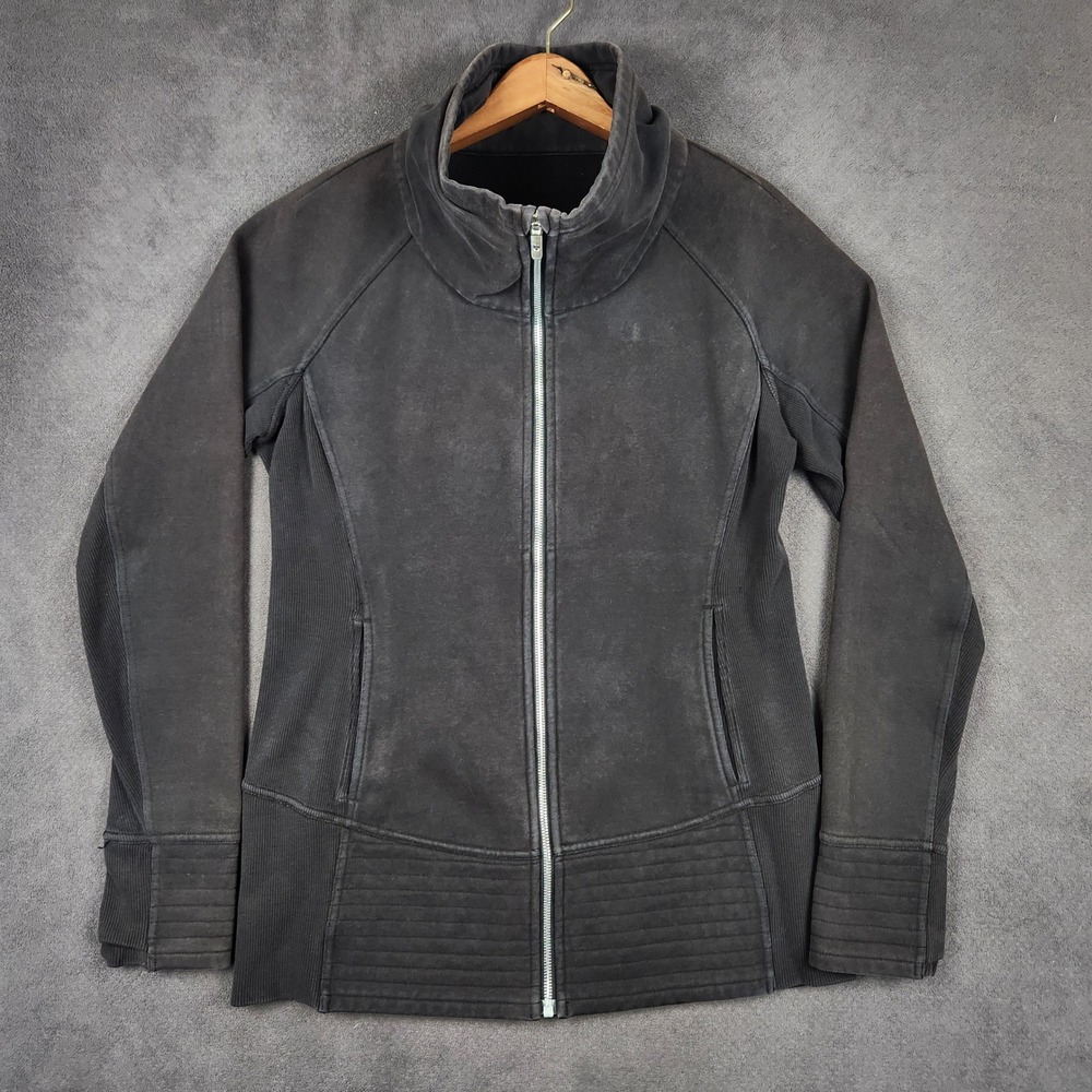 Lululemon Radiant Jacket II Womens 10 Black Full Zip Ribbed Cotton Fleece Yoga